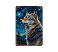 Wolf Starry Night Camper Accessories Decor Metal Tin Sign for Bedroom Living Room Garage Yard Pub 11.8"x7.9"