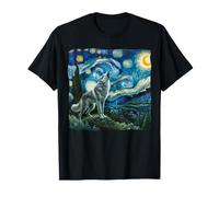 Wolf Starry Night Howling Moon Van Gogh Funny Wolf Gifts T-Shirt