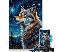 Wolf Starry Night Jigsaw 1000 Pieces for Adults Memory Fun Game Expert Cutting Craftsmanship Relaxing Indoor Group Activity (50x75cm)