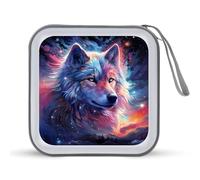 Wolf Starry Sky CD Case 40 Capacity Plastic DVD Storage Box Sleeves Zippered Wallet