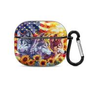 Wolf Sunflower American Flag Bluetooth Headset Cover Hard Shell Earbuds Case Protective Cover Compatible with Airpods 3