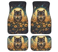 Wolf Sunflower Moon Pattern Universal Fit Car Floor Mats 4Pcs Car Carpet Mats with Anti-Slip Backing All Weather Protection for SUV Sedan Trucks