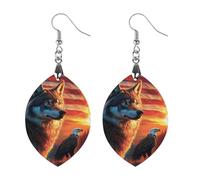 Wolf Sunset U.S. Flag Women's Wooden Earring Apricot Shaped Dangle Earrings Pendant Jewelry