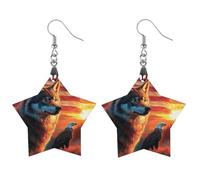 Wolf Sunset U.S. Flag Women's Wooden Earring Star Dangle Earrings Pendant Jewelry