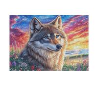 Wolf Sunset Vibrant Sky 300 Piece Jigsaw Puzzle for Adults Garage Wall Art Man Cave Decor No Duplicate Pieces for Men 300 PCS