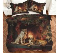 Wolf Super King Duvet Cover Set, Wild Animal Xmas Reversible Pattern Bedding 3 Piece, Soft Microfiber Quilt Cover With 2 Pillow Cases, Zipper Closure (2Lw10)