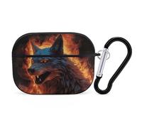 Wolf Surrounded by Fire Airpod Pro Case Cover Wireless Earbuds Case Protective Cover with Keychain Compatible with AirPods 1st & 2nd Generation Full Protective, Front LED Visible Black
