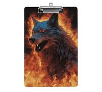 Wolf Surrounded by Fire Clipboard, A4 Acrylic Clipboard with Hanging Hole, Ultra-Light Clip Board - Holds 100 Sheets, Shatterproof Document Holder for Office, 12.5" X 8.5"