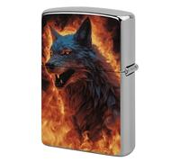 Wolf Surrounded by Fire Lighter Case Metal Protective Cover with Double-Sided Art Design, Cool Lighters Pouch Shockproof Lighter Cover for Men Women Gifts, Lighters Not Included