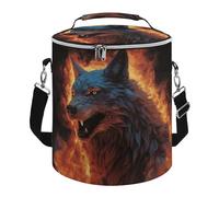 Wolf Surrounded by Fire Lunch Bag, 15L Portable Leakproof Picnic Basket with Shoulder Strap, Insulated Picnic Cooler Bag for Camping, Beach, Hiking & Groceries
