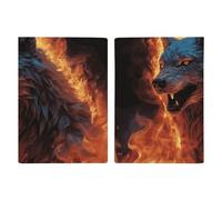 Wolf Surrounded by Fire Passport Holder for Travel PU Leather Passport Wallet Cover Organize Your Passports & Cards