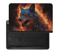 Wolf Surrounded by Fire Passport Holder with 3 Card Slots, Portable PU Leather Travel Wallet, Slim Protective Cover for Passport, ID, Credit Cards