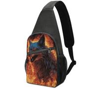 Wolf Surrounded by Fire Sling Bag for Men Women, Hands-Free Crossbody Bag, Casual Chest Bag for Running, Hiking, Travel
