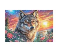 Wolf Surrounded by Flowers And Colorful Sky 1000 Piece Jigsaw Puzzle for Adults Jigsaw Essential Parent Activity Family Game Vibrant Fun Ideal 1000 PCS