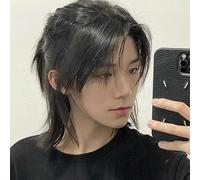 Wolf Tail Wig For Men And Women With Long Hair, Japanese Black And Brown Samurai Head, Middle Parted Mullet Head, Full Headgear