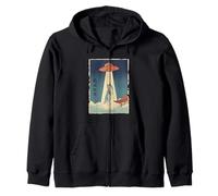 Wolf Taken by UFO Vintage Japanese Ukiyo e Art Zip Hoodie