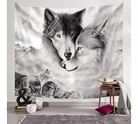 Wolf Tapestry Wall Hanging, Wild Predator Wolves Standing on Cliff Wall Hanging Animal Tapestry for Bedroom Living Room Dorm Wall Decor, Wolf and Forest Tapestry Wall Art For Home 60"W x 40"H inches