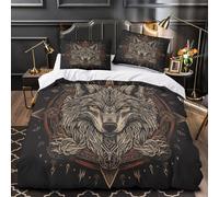Wolf Tattoo Design Quilt Cover 3D Print Easy Care 3 Pieces Bed Set Hidden Zipper Celtic Mystical Comforter Cover Extra Soft Hypoallergenic for Adults Kids Teens Women Youth Single（140x200cm）