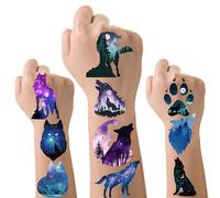 Wolf Temporary Tattoos Stickers Kids - 200+ Waterproof Fake Tattoos Western Starry Sky Wolves Arm Body For Boys Animal Themed Birthday Party Favors Tattoo Supplies Decorations Treat Bag Fillers