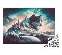 Wolf Thick Paper Wolf with Castle on Its Back in Clouds Jigsaw Puzzle Bundle Boredom Buster Puzzle Gift 38x26cm/1000pcs