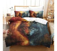 SkyClouf Wolf Three-dimensional Printing Bedding Three-piece Set Wolf Bed Cover Superior Microfiber Pillow Slip Included Gentle And Washable Double（200x200cm）
