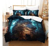 SkyClouf Wolf Three-dimensional Printing Bedding Three-piece Set Wolf Bed Cover Ultra-fine Fiber Pillow Slip Included Soft And Easy to Maintain King（220x240cm）