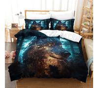 SkyClouf Wolf Three-dimensional Printing Bedding Three-piece Set Wolf Bed Cover Ultra-fine Fiber Pillow Slip Included Soft-to-the-touch And Manageable Double（200x200cm）