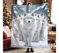 Wolf Throw Blanket, Nature Wildlife Snow Forest Winter White Fuzzy Blankets Cozy Lightweight Decorative for Couch Sofa Bed Dorm Chair Car Recliner 60x80 Inch