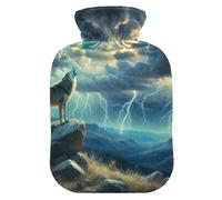 Wolf Thunderstorm Blue Hot Water Bottle with Soft Velvet Cover Hot Water Bag for Neck and Shoulder Pain Relief, 2 Liters