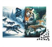 Wolf Tiger Battle 1000 Piece Puzzle Peak Wolf Tiger Portrait Precision-cut Interlocking Pieces Vivid Colors Detailed Artwork For Adults 38x26cm/1000pcs