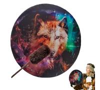 Wolf Totem Shaman Drum,Sacred Wolf Totem Drum | Handmade Design Shamanic Drum With Drum Stick, Celtic Drum Sacred Siberian Drum, Crystal Sound Decoration