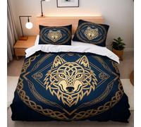 Wolf Totem Single Duvet Cover Set 155x220 cm with 2 Pillow Cases 50x75 cm 3D Print Wolf Viking Bedding Set Microfibre Machine Washable with Hidden Zip Corner Ties Children's Rooms Dorms Beds