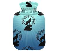 Wolf Tree Gradient Teal Hot Water Bottles with Soft Cover Feet and Bed Warmer Hot Water Bag for Neck and Shoulder Pain Relief