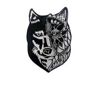 Wolf Tribal Wolf Embroidered Patch | Wolf Patch Tattoo Style | Iron-on and Sew On | Fashion Patch for Jackets, Jeans, Backpacks and Biker Vests | 10cm for Clothing DIY Accessory