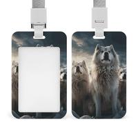 Wolf Tribe Badge Holder with Lanyard - Waterproof Hard Plastic ID Card Holder Professional Name Tag Vertical ID Card Name Badge for Office Nurse Doctor Teacher