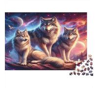 Wolf Trio 1000 PieceTeen Jigsaw Puzzle, Decompression Game, Fantasy Cosmic Art Wall Decor Accessory for Teens 70x50cm/1000pcs