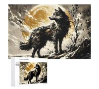 Wolf Under A Golden Moon Puzzle for Adults, 1000 PCS, Illustrated Jigsaw Edition, An Engaging Indoor Activity for Quiet Evenings