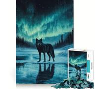 Wolf Under Aurora Borealis 1000 Jigsaw Puzzle Cognitive Fun Play Clean Cut Sturdy Components Quiet Time Mind Exercise at Home (50x75cm)