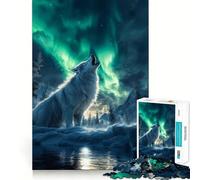 Wolf Under Aurora Borealis 1000 Jigsaw Puzzle Cognitive Fun Play Clean Cut Sturdy Components Quiet Time Mind Exercise at Home (38x26cm)