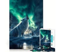 Wolf Under Aurora Borealis 1000 Piece Jigsaw Puzzles Memory Train Fun Smooth Burr Free Surface Entertaining Challenge for Spare Time (38x52cm)