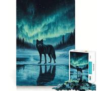 Wolf Under Aurora Borealis 1000 Piece Jigsaws for Adults Brain Sharp Game Smooth Burr Free Surface Fascinating Hobby for Idle Moments (38x52cm)