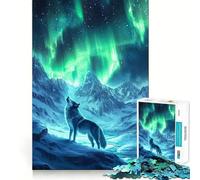 Wolf Under Aurora Borealis 1000 Piece Puzzle For Adults Problem Solving Toy Professional Grade Cutting Relaxing Indoor Group Activity (50x75cm)