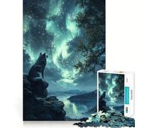 Wolf Under Aurora Borealis 1000-piece Puzzle for Teenagers Focus Memory Game Professional Grade Cutting Relaxing Indoor Group Activity (50x75cm)
