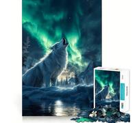 Wolf Under Aurora Borealis 1000 Piece Teenager Puzzles Cognitive Boost Fun Tight Lock No Loose Pieces Engaging Way to Pass Free Hours (50x75cm)