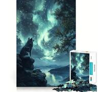 Wolf Under Aurora Borealis Adult Jigsaw1000 Pieces Cognitive Boost Game No Gap Tight Fitting Design Birthday Gift Brain Teaser Toy (38x26cm)
