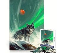Wolf Under Aurora Borealis And Red Moon 1000 Piece Jigsaw Puzzles for Adults Jigsaw Boost Memory Peaceful Recreation Quality Cut Memorable Gift (38x52cm)
