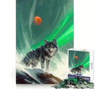 Wolf Under Aurora Borealis And Red Moon 1000 Piece Jigsaws for Adults Recall Power Light Enjoyment Precise Edges Meaningful Gift (50x75cm)