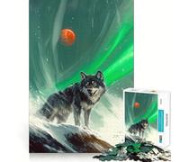 Wolf Under Aurora Borealis And Red Moon Adult Jigsaw1000 Pieces Cognitive Boost Game No Gap Tight Fitting Design Birthday Gift Brain Teaser Toy (38x26cm)