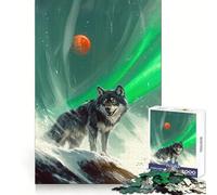 Wolf Under Aurora Borealis And Red Moon Puzzles for Teenagers 1000 Piece Logic Practice Calm Downtime Clean Edges Ideal Present (38x26cm)
