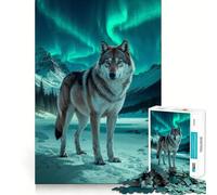 Wolf Under Aurora Borealis Jigsaw Puzzle 1000 Piece Cognitive Fun Play Precise Interlock Structure Bonding Activity for Loved Ones (38x26cm)
